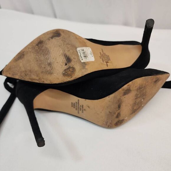 Express Size 10 Black Ankle Tie Pump Coquette Heels Women's Pointed Toe B - Picture 8 of 10